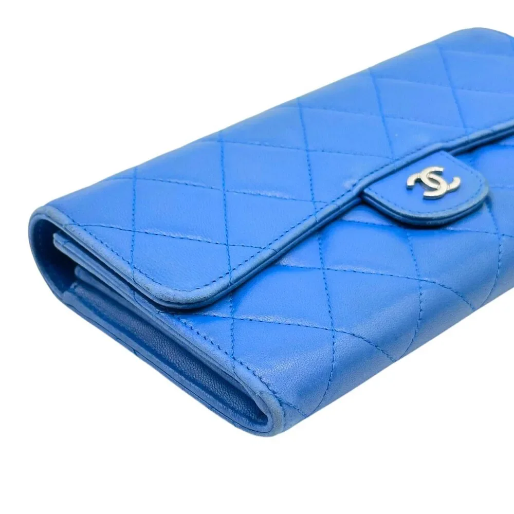 Chanel Cobalt Blue Matelasse Lambskin Long Wallet 2016-17